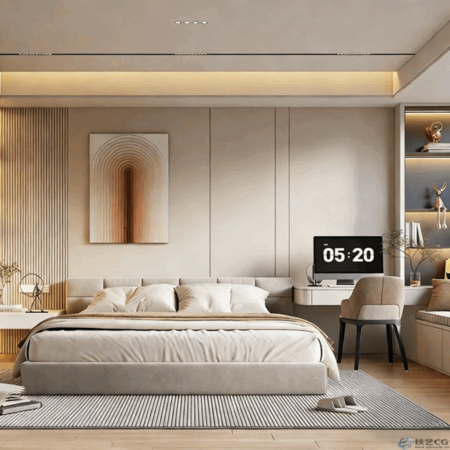 VRay6最新版奶油风卧室表现案例(图1)