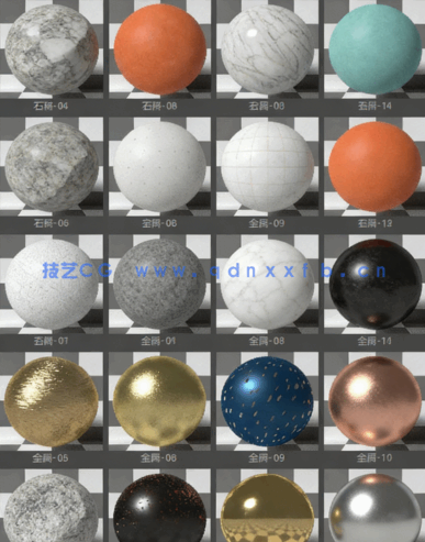 OC中文材质 预设球 渲染塑料镀金铜属纸张土纸库纹理贴图C4D材质(图4)