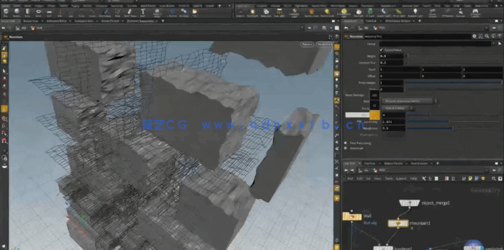 Houdini墙壁粉碎落石逼真特效制作视频教程(图3)
