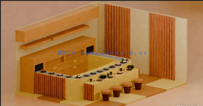 Blender日式回转寿司场景全流程制作视频教程(图4)