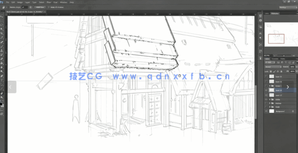 PS初学者建筑素描线稿绘制工作流程视频教程(图5)