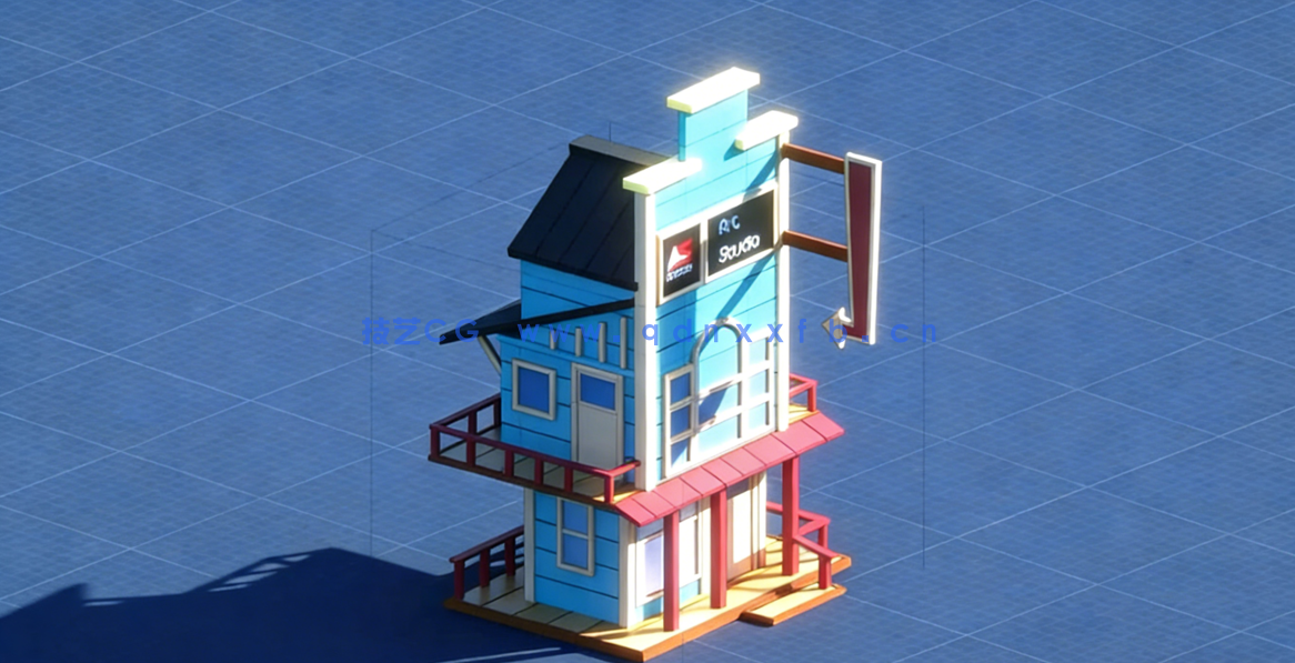 Blender卡通低多边形酒店建模制作流程视频教程(图3)