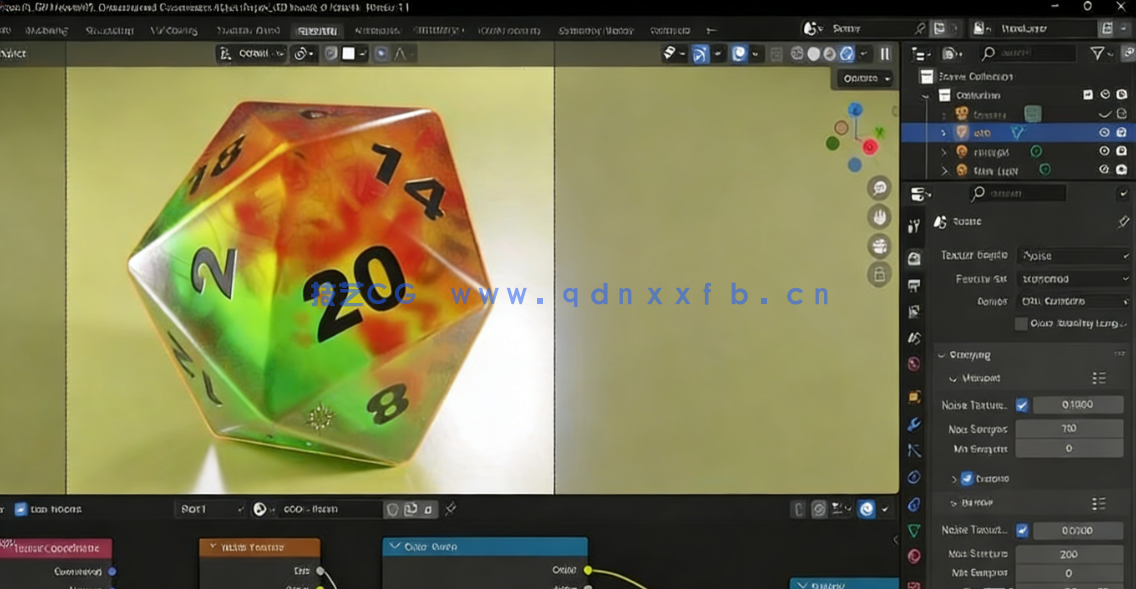 Blender鲜艳颜色20面塑料树脂材质骰子实例制作视频教程(图3)