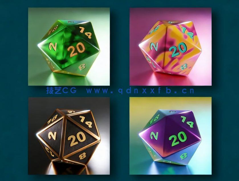 Blender鲜艳颜色20面塑料树脂材质骰子实例制作视频教程(图6)