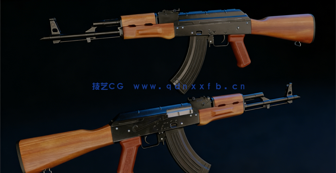 Blender 3A级游戏武器AK47模型制作工作流程视频教程(图6)