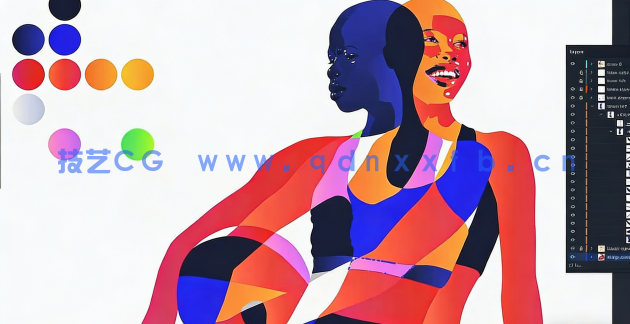  AI色彩丰富抽象插画平面肖像创建视频教程(图1)