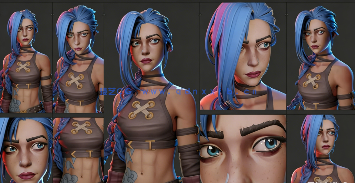 Blender英雄联盟游戏角色暴走萝莉·金克丝Jinx制作视频课程(图4)