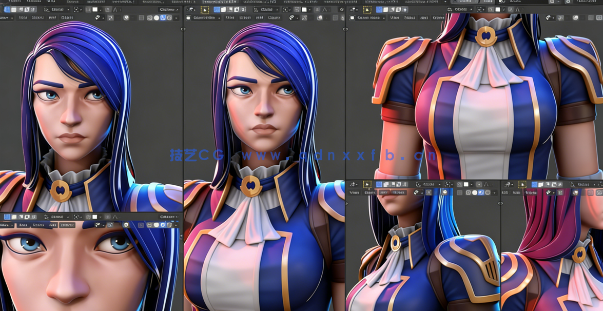 Blender英雄联盟游戏角色皮城女警Caitlyn凯特琳制作视频课程(图2)