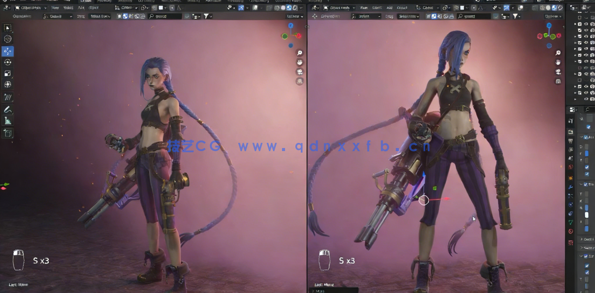 Blender机枪女战士游戏角色完整制作工作流程视频教程 (图3)