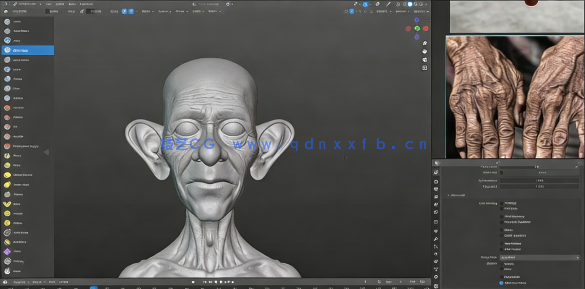 Blender超逼真老人角色雕刻建模完整制作流程视频教程(图5)