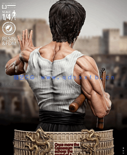 [3D打印人物] 李小龙双截棍经典姿势半身像角色雕刻手办3D打印模型(图2)