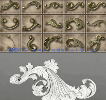 [室内设计] 250组装饰性浮雕花纹边框室内设计高品质3D模型合集(图1)