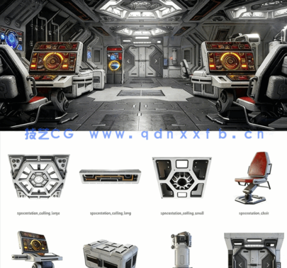 [室内设计] 科幻风格太空站宇宙空间站室内场景3D模型合集(图1)