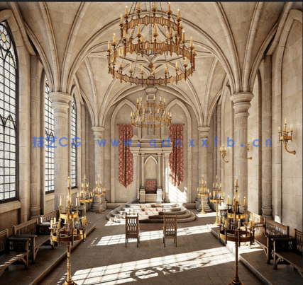 [室内设计] 中世纪哥特风格王座大厅室内场景全套3D模型(图2)