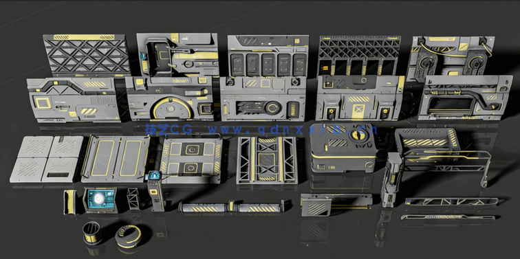 [室内设计] 30组模块化逼真科幻赛博朋克建筑环境场景3D模型(图1)