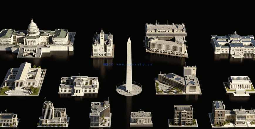 [建筑景观] 美国首都华盛顿白宫国会大厦最高法院等建筑场景3D模型合集(图6)