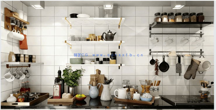 厨房餐具瓷器罐子盒子置物架Archmodels Vol. 231(图1)