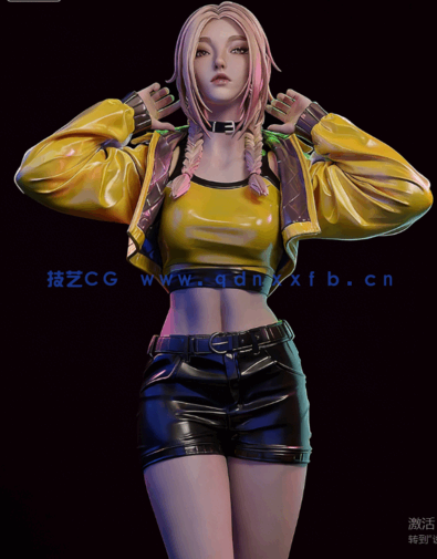 [3D打印人物] 赛博朋克皮衣裤时尚女孩角色雕刻手办3D打印模型(图3)