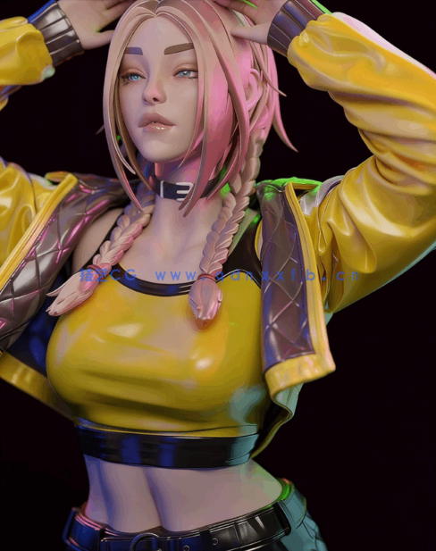 [3D打印人物] 赛博朋克皮衣裤时尚女孩角色雕刻手办3D打印模型(图4)