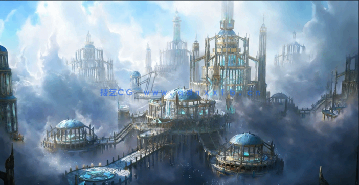 Kitbash3D-Elysium[极乐世界3d模型]空中神秘 精灵城堡 悬浮庭院(图1)