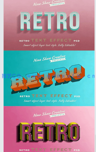 10组Retro复古风格文字文本艺术特效PSD字模(图3)