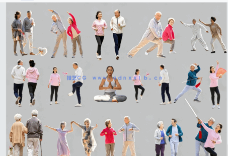PSD免抠老人老年人晨练健身锻炼素材(图1)
