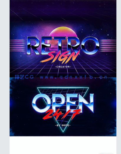 复古时尚霓虹灯金属感艺术特效PSD模板(图3)