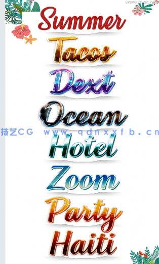 清爽夏季绚丽色彩光泽质感PSD字模(图2)