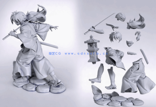 [3D打印人物] 绯村剑心Kenshin《浪客剑心》动漫角色雕刻手办3D打印模型(图3)