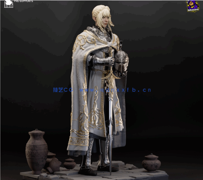 [3D打印人物] 蕾妲金针骑士《艾尔登法环》游戏角色雕刻手办3D打印模型(图5)