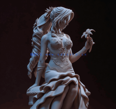 [3D打印人物] 爱丽丝Aerith坐姿《最终幻想7VII重制版》游戏角色雕刻手办3D(图4)