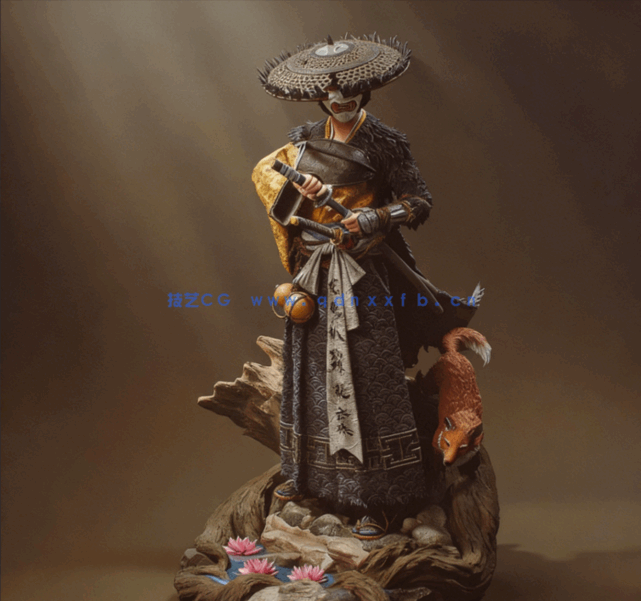 [3D打印人物] 笃Atsu持剑《羊蹄山之魂》游戏角色雕刻手办3D打印模型(图2)