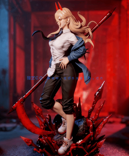 [3D打印人物] 帕瓦Powe手持镰刀《电锯人》动漫角色雕刻手办3D打印模型(图3)