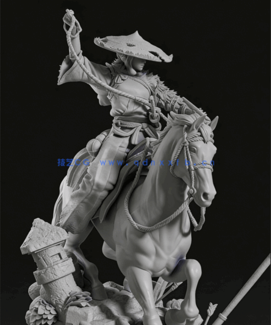 [3D打印人物] 笃Atsu骑马《羊蹄山之魂》游戏角色雕刻手办3D打印模型(图2)