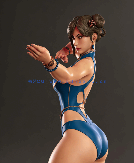 [3D打印人物] 春丽清凉战斗姿势《街头霸王6》游戏角色雕刻手办3D打印模型(图2)