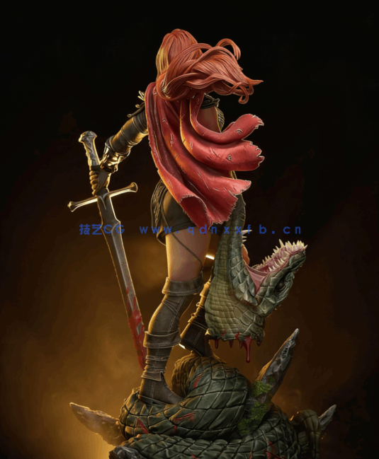 [3D打印人物] 红发索尼娅Red Sonja站姿《女王神剑》角色雕刻手办3D打印模(图3)