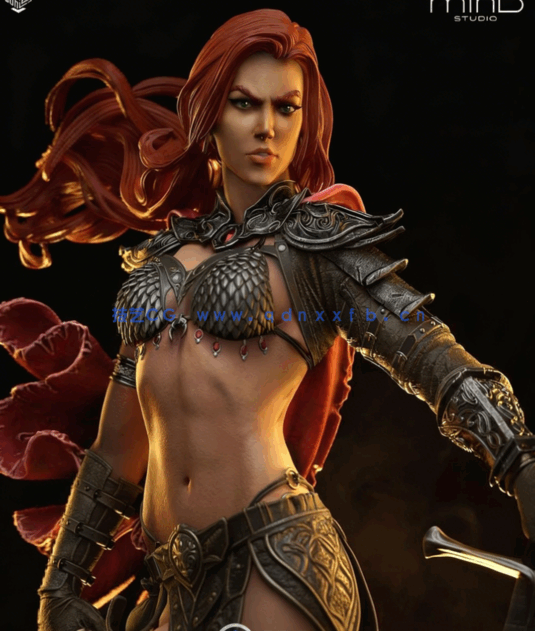 [3D打印人物] 红发索尼娅Red Sonja站姿《女王神剑》角色雕刻手办3D打印模(图1)