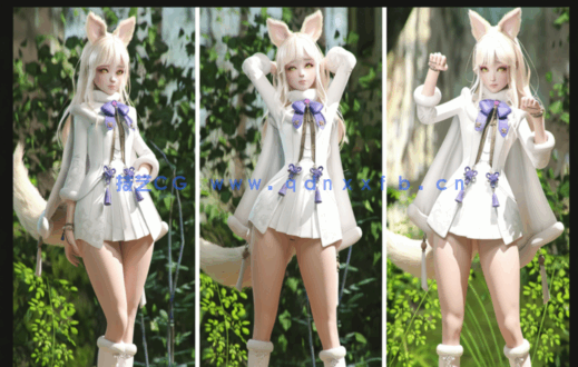 [3D打印人物] 兔耳儿女郎角色《命运方舟》游戏角色3D模型(图2)