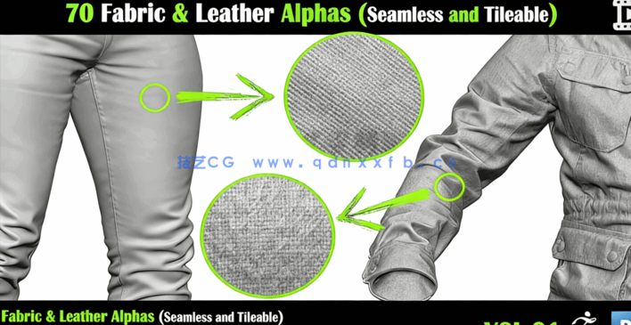 70组衣服布料无缝深度贴图-70 Fabric & Leather Alphas (Seamless and Tileable) + Video(图1)