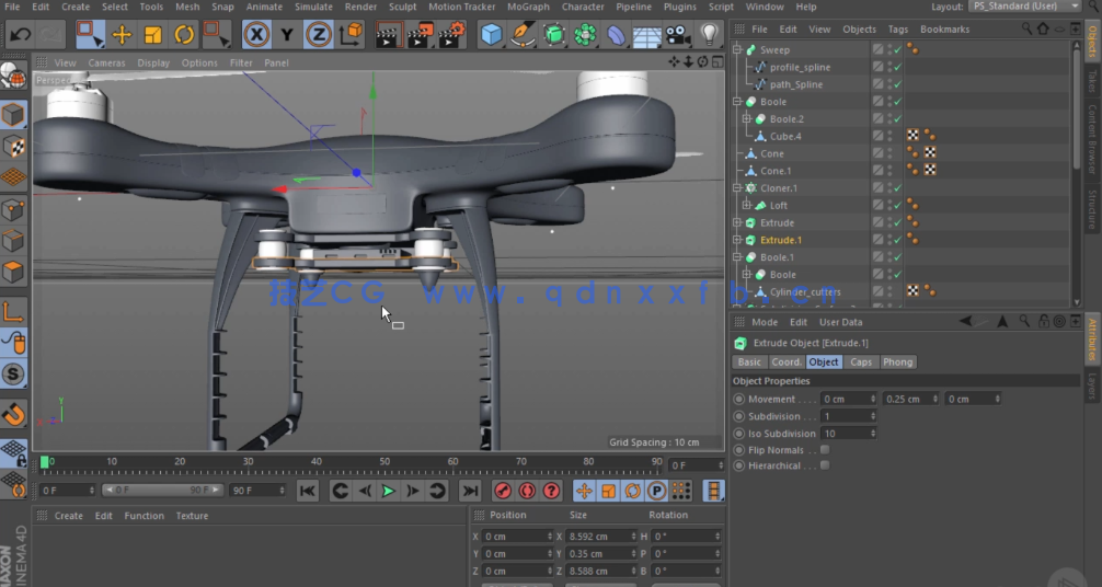 C4D无人机建模渲染视频教程 大疆精灵3(图4)