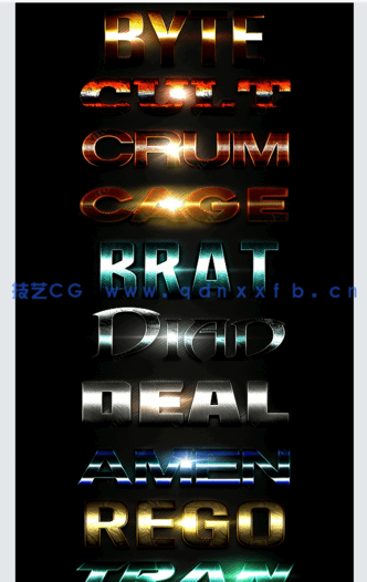 10组高质量耀眼灯光照射金属质感风格艺术特效PSD字模(图2)