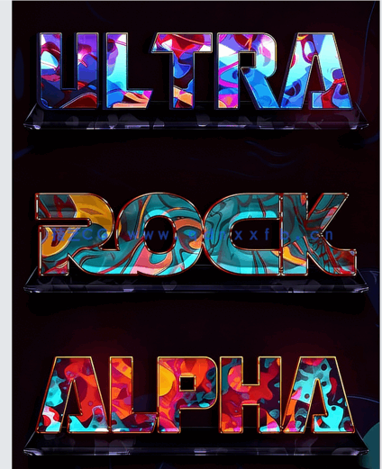 多彩绚丽玻璃质感不同花纹3D字体艺术特效PSD字模(图2)