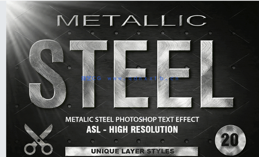 20种不同纹理金属质感暗色系PSD字模(图1)