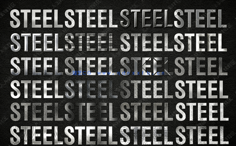 20种不同纹理金属质感暗色系PSD字模(图3)