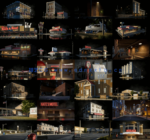 超大容量C4D战后美国城市复古建筑模型合集(图1)