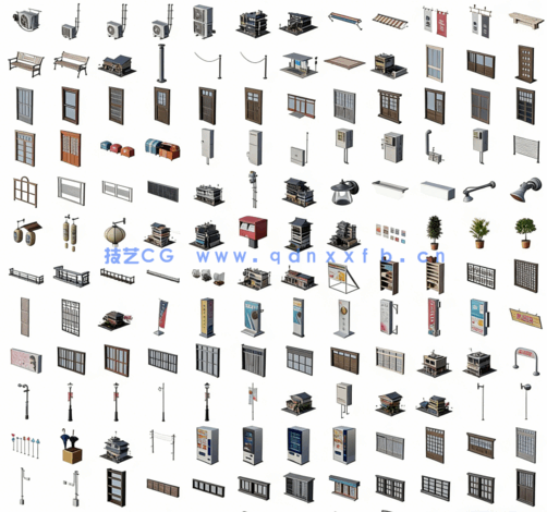 超大容量C4D日式传统复古风格社区建筑街道旅游风景区模型合集(图3)