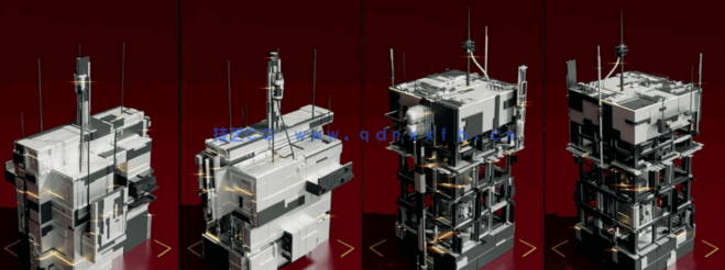 [建筑景观] 未来城市科幻建筑白模组合包3D模型(图3)