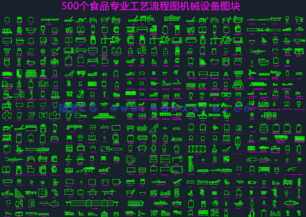 500个食品专业工艺流程图机械设备图块流程图机械设备立面图(图1)
