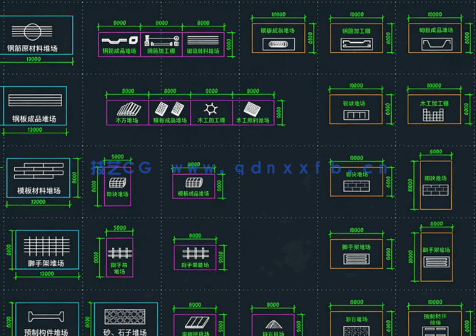施工平面图图块图例堆场加工厂加工场加工棚消防设施临水临电指北针绿化停车位(图5)