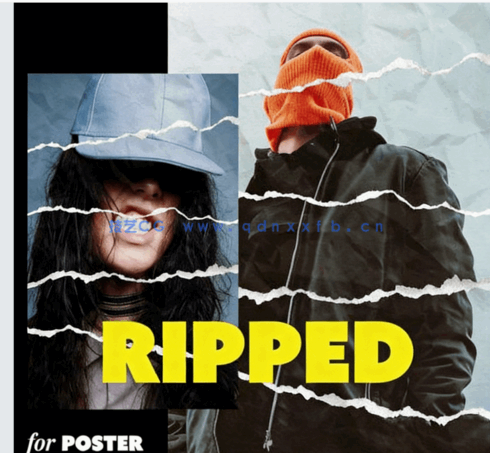 照片纸张撕裂效果PSD模板(图1)